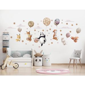 V&auml;ggklisterm&auml;rken - Djur och ballonger / Beige